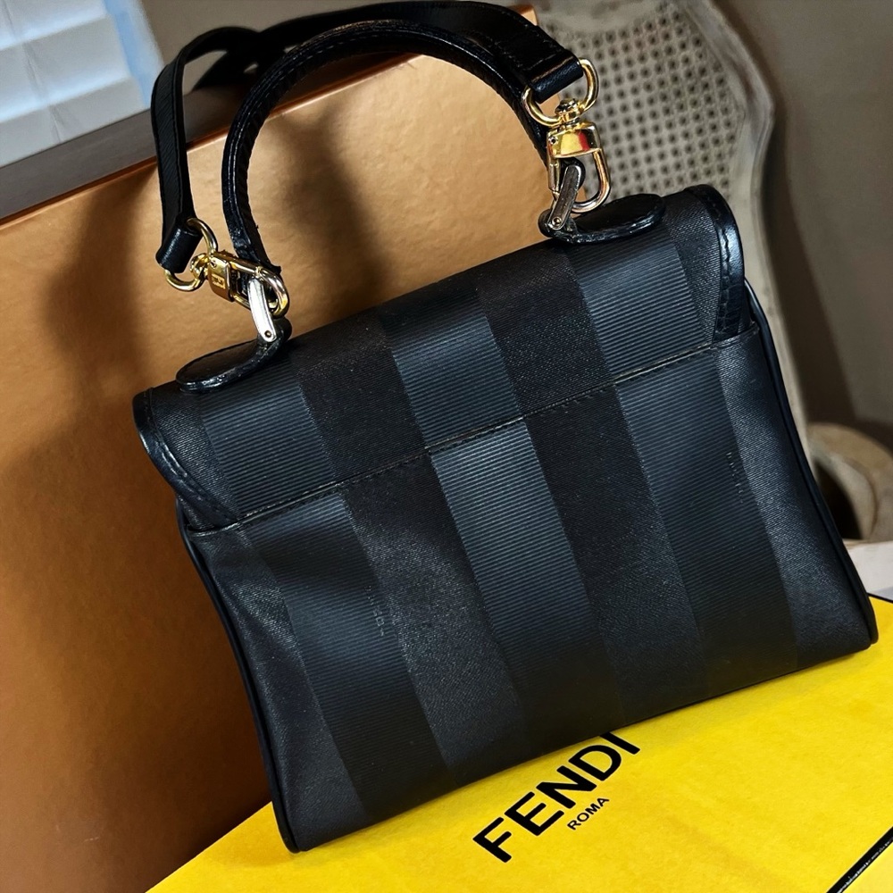 Fendi S.A.S. Black Vintage Pequin Top Handle w/ Crossbody Strap - Picture 3 of 10
